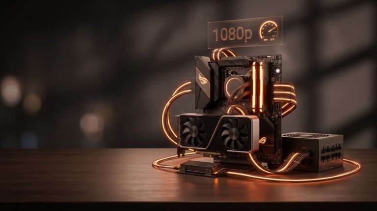 1080p gaming PC build with GPU, RAM, SSD and PSU connected