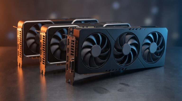 Best budget gaming GPUs 2026 shown as three graphics cards