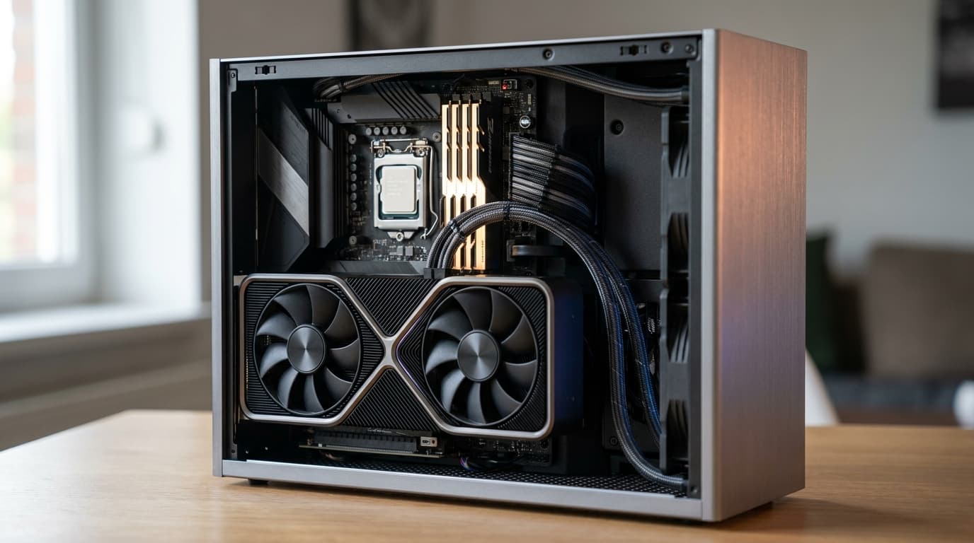 Gaming PC showing CPU, RAM and GPU pairing in a case