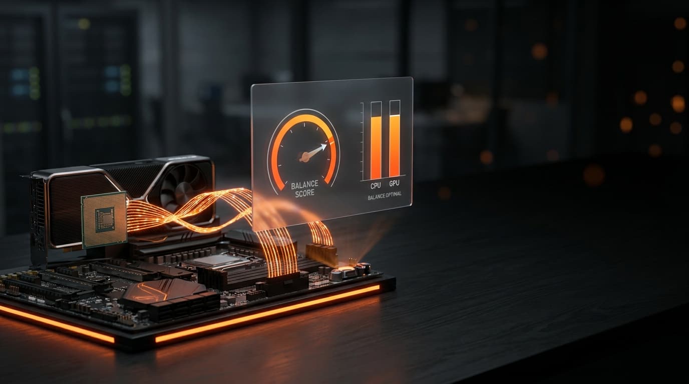 CPU and GPU linked to a holographic bottleneck test balance score